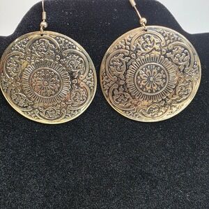 Medallion Earrings Women Bronze Boho Filigree Round Drop